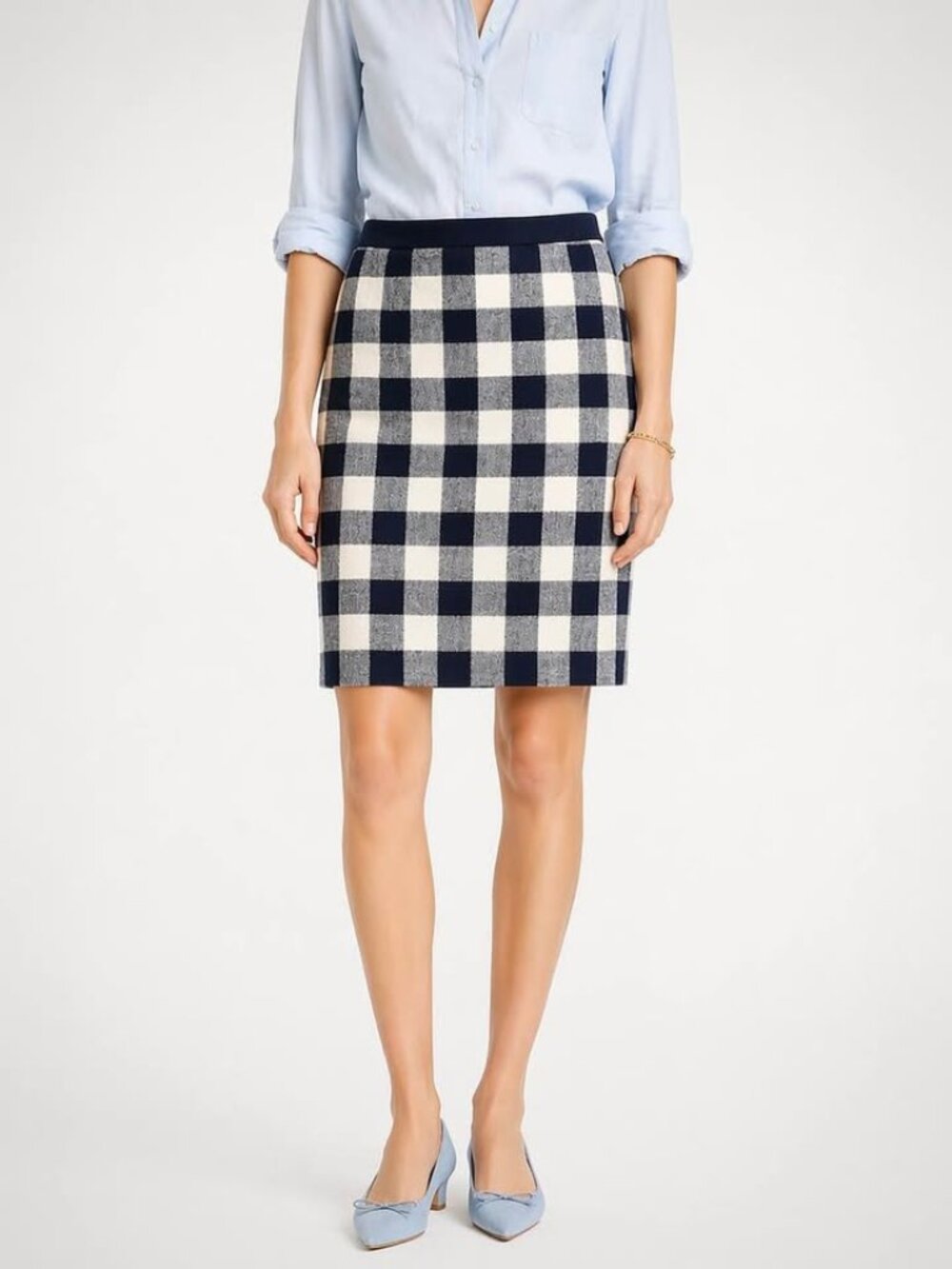 J.Crew Preppy Classic Quiet Luxury Corpcore Blue Plaid Fun Pencil Skirt [size 4]